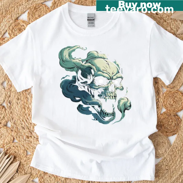 Whimsical ghost costume art on a Halloween t-shirt.