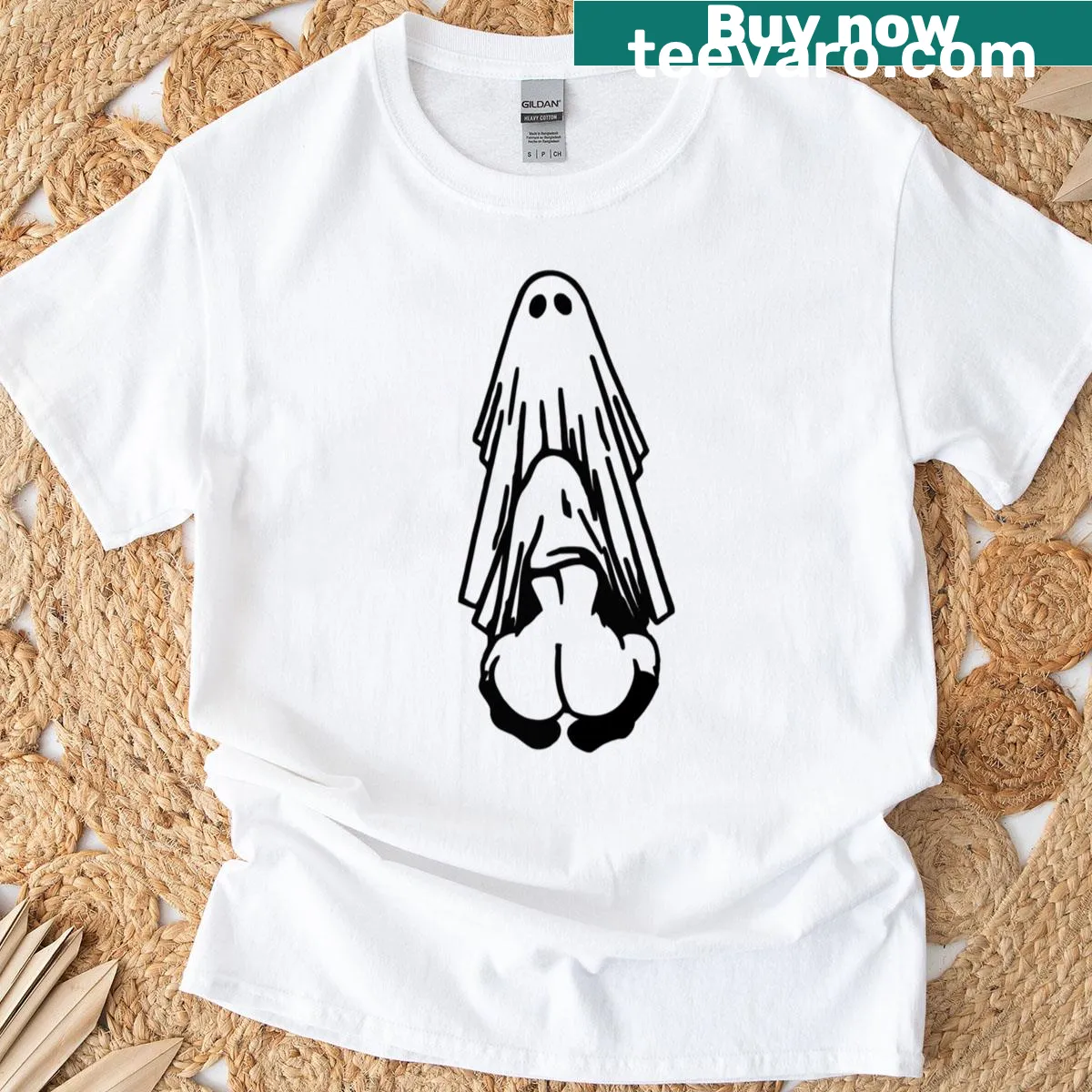 Funny ghost and skeleton graphic on an oversized T-shirt — on a men's t-shirt