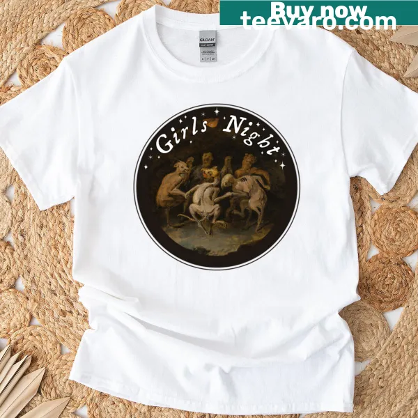 Oversized T-shirt with whimsical midnight witch circle design.
