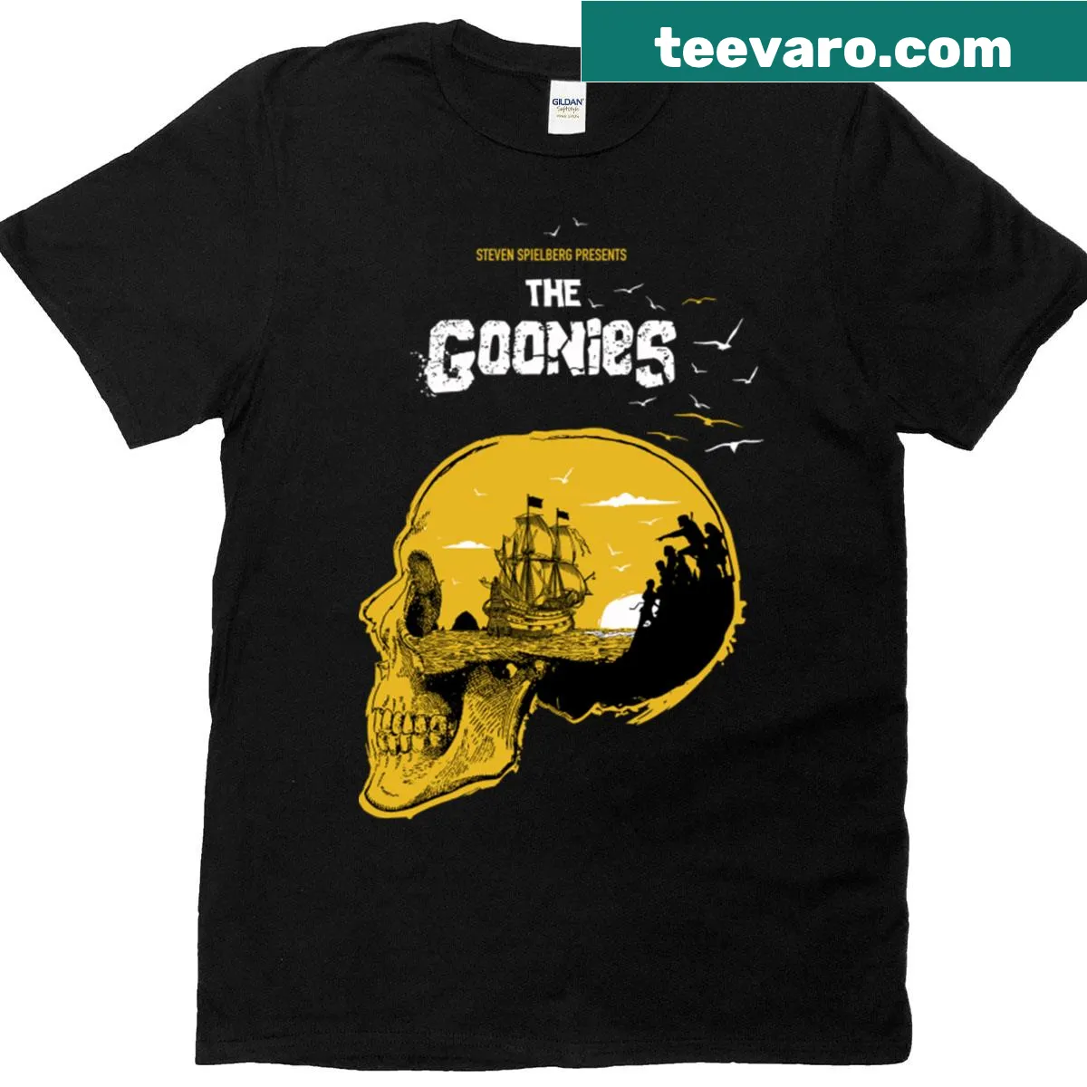 T-shirt with 'Goonies Never Say Die' and 'Hey You Guys' text — on a men's t-shirt