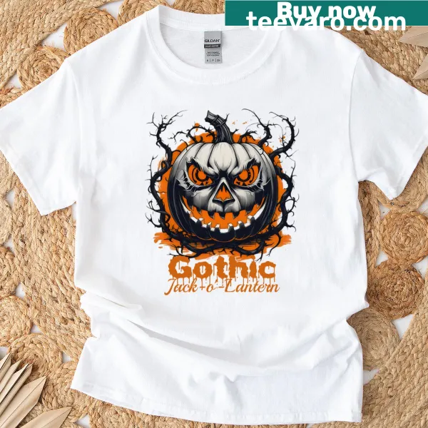 Gothic jack-o-lantern graphic on an active T-shirt