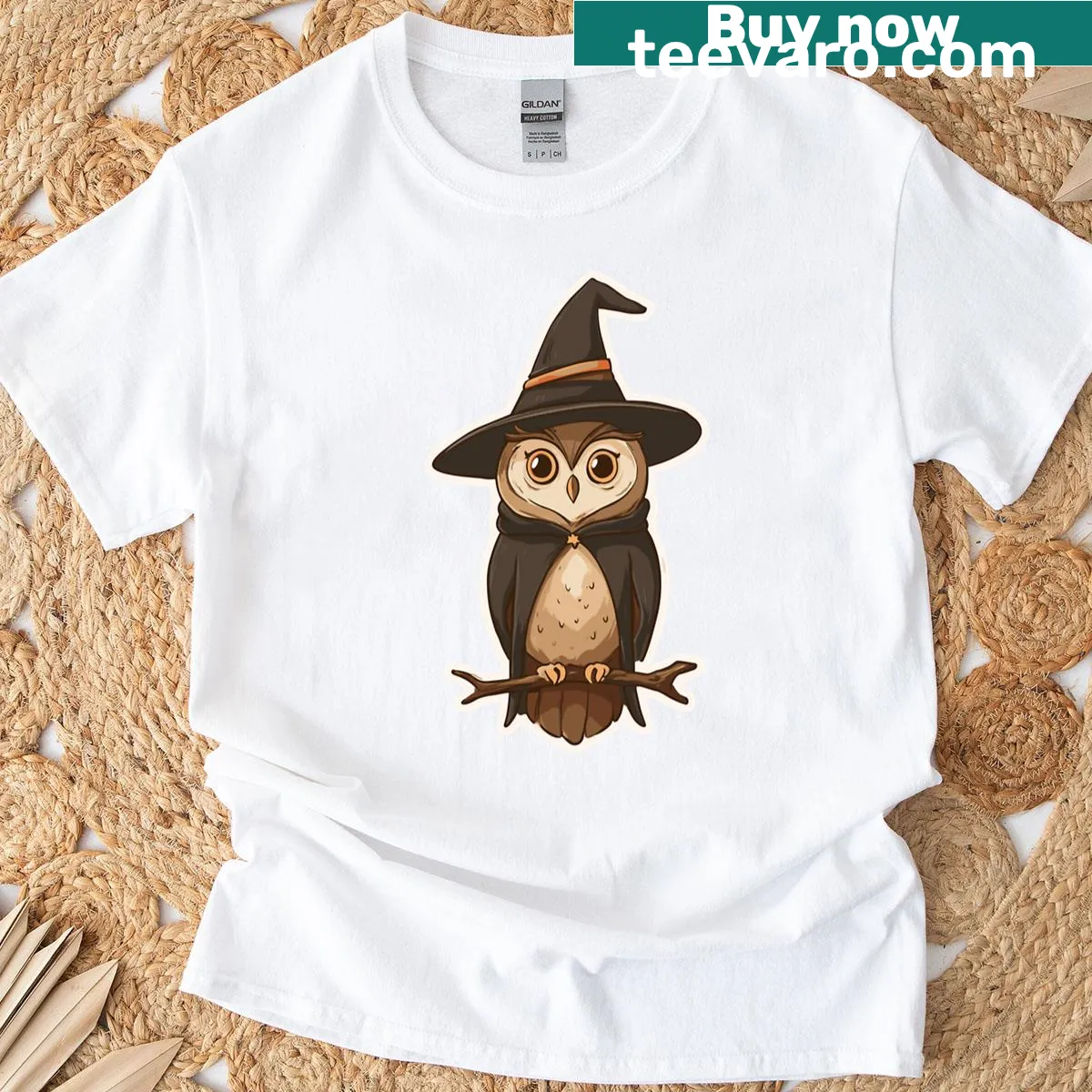 Gothic t-shirt featuring an illustrated owl in a mystical design. — on a men's t-shirt