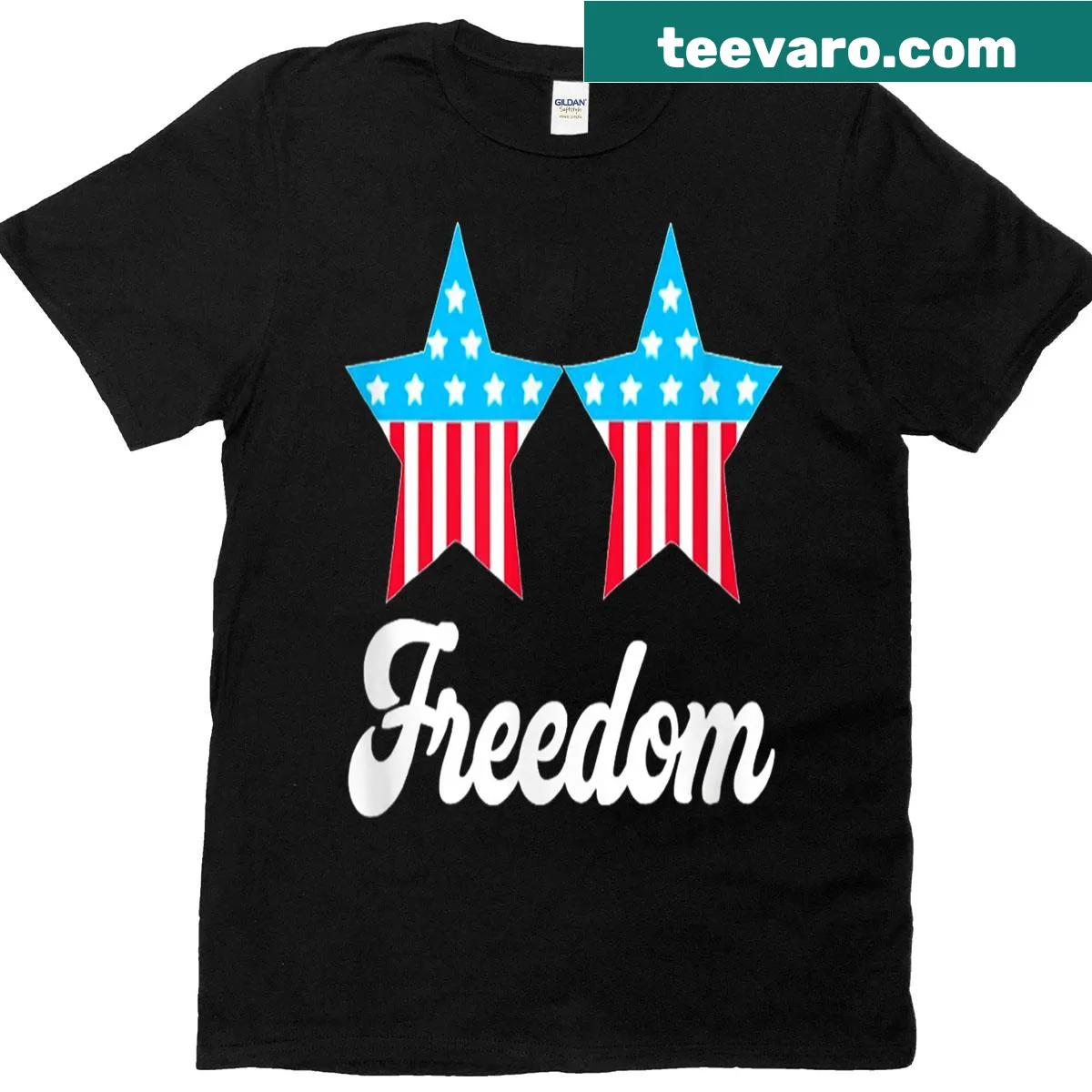 Matching couple T-shirts with Groovy Freedom text for 4th of July. — on a men's t-shirt