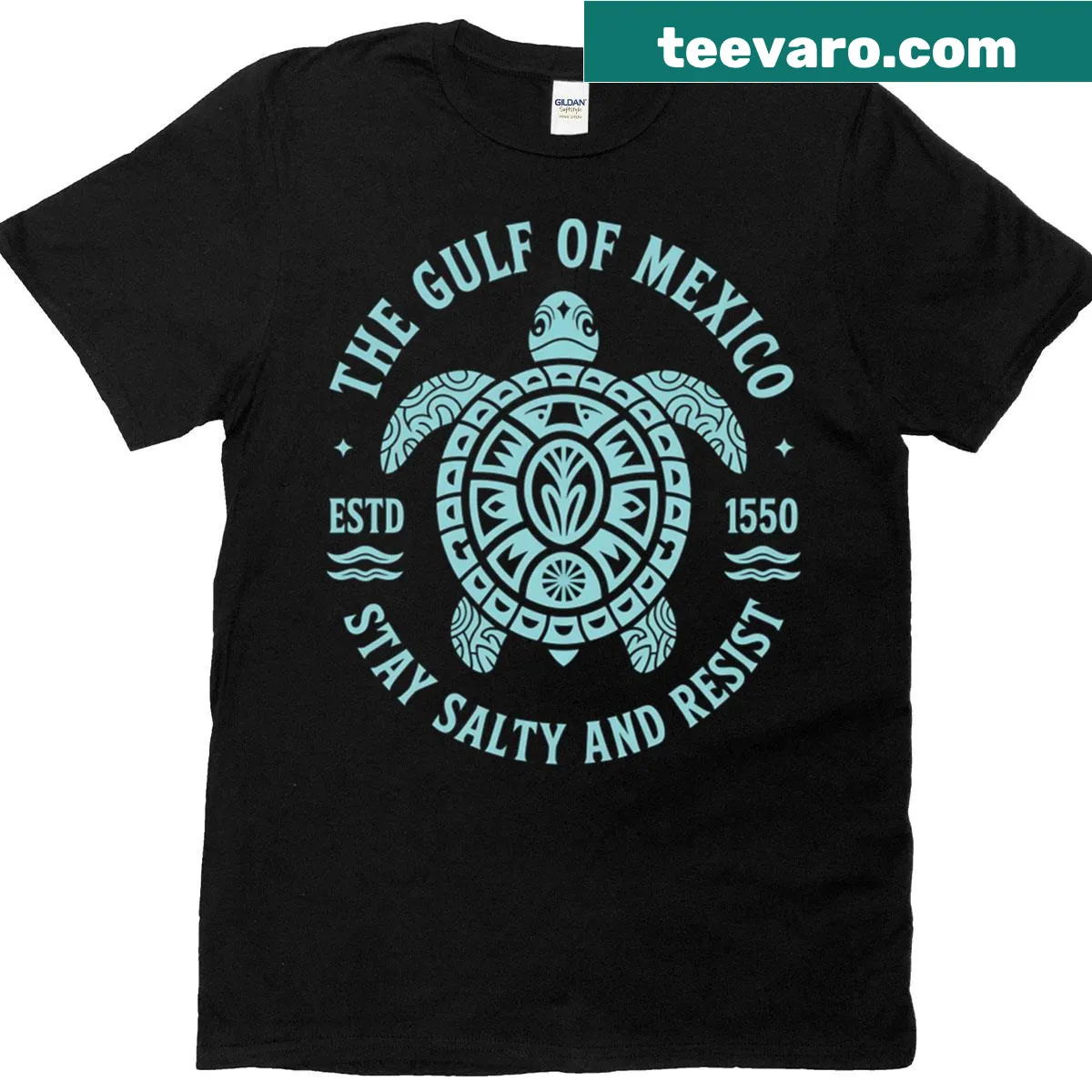 Whimsical Gulf of Mexico t-shirt with ocean graphic and playful text — on a men's t-shirt