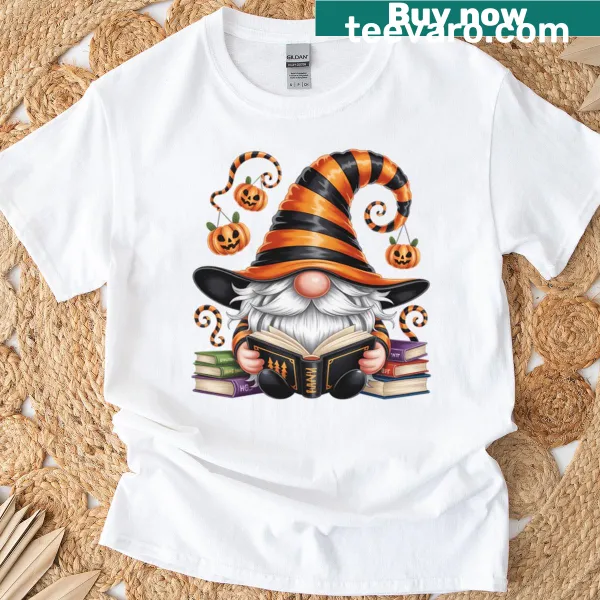 Cartoon gnome Halloween t-shirt with festive graphics