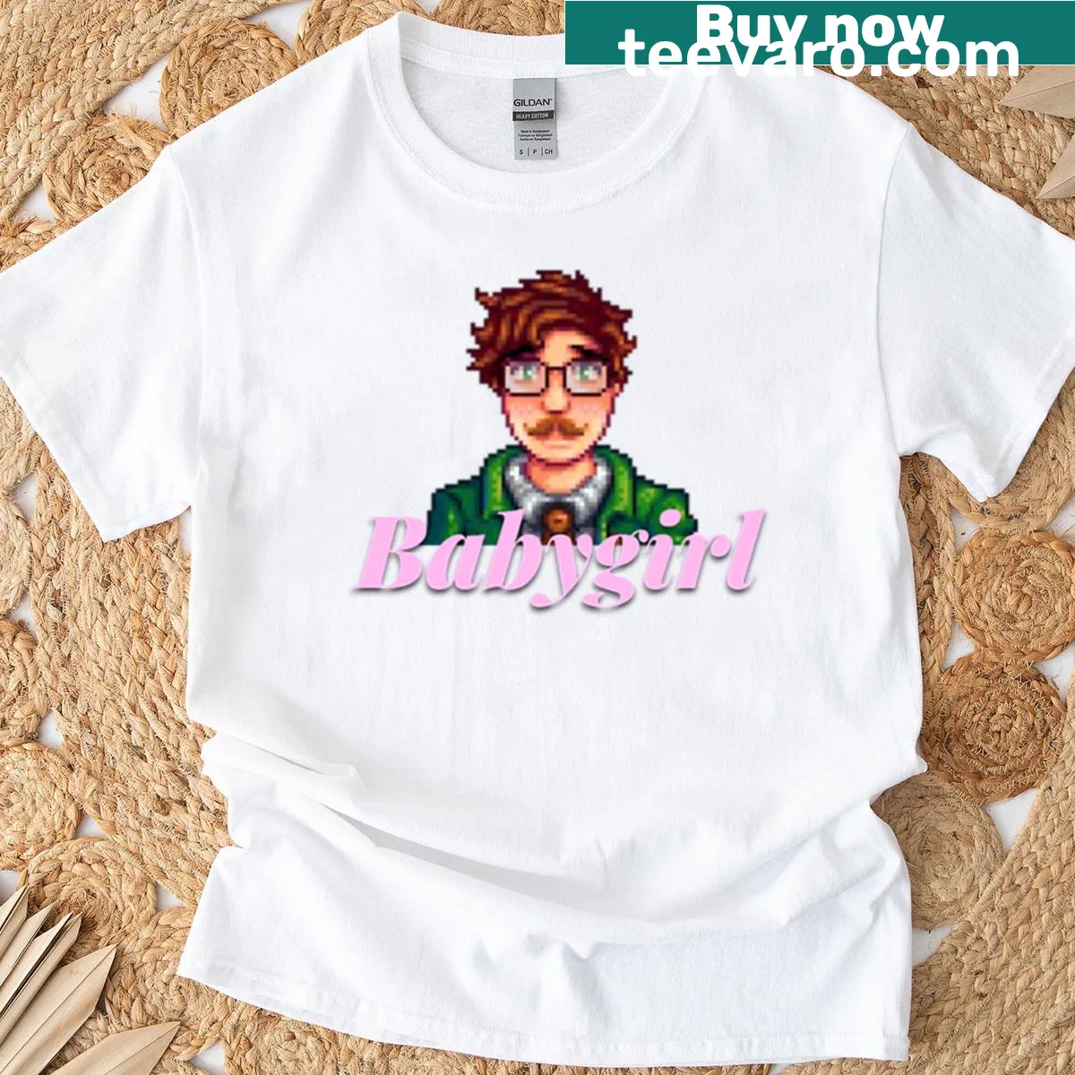 Playful t-shirt inspired by Stardew Valley with whimsical graphics — on a men's t-shirt