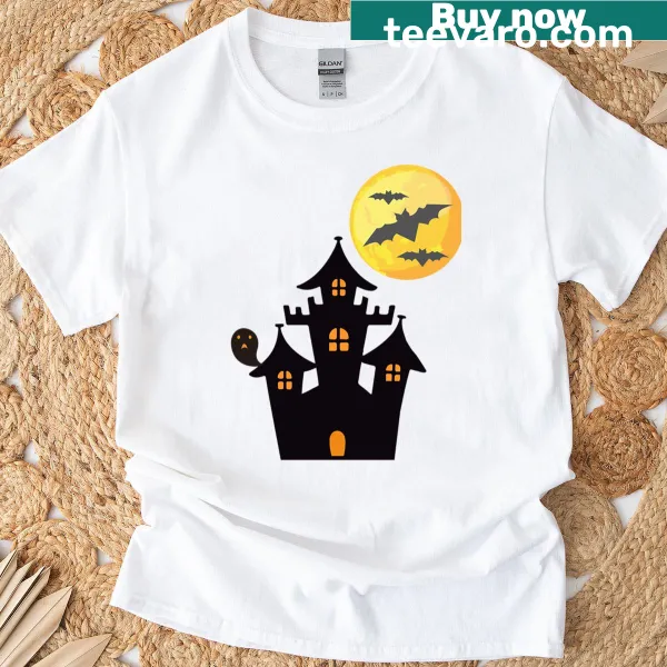 Charming haunted mansion graphic with humorous text