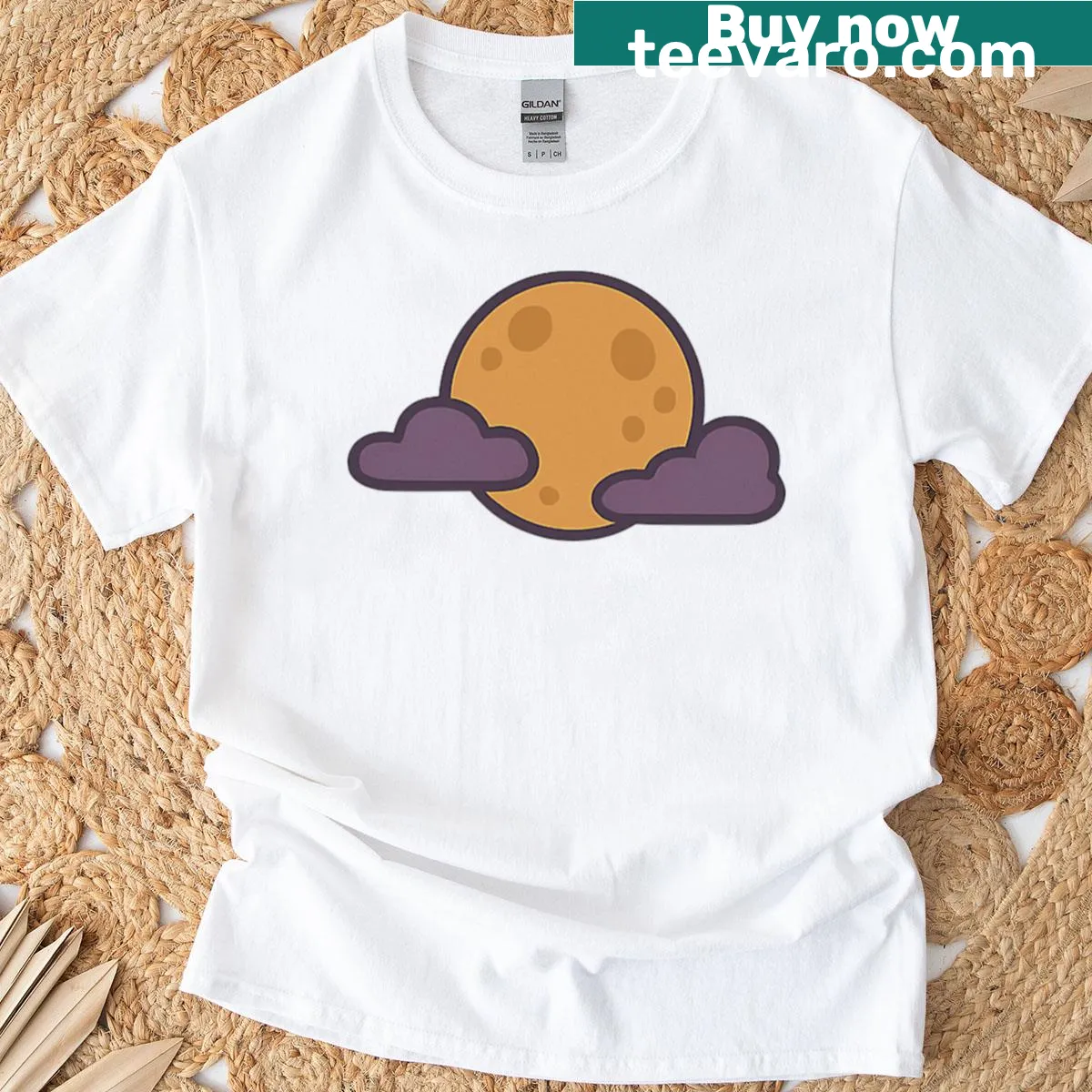 Whimsical moonlit Halloween graphic with ghosts and bats — on a men's t-shirt
