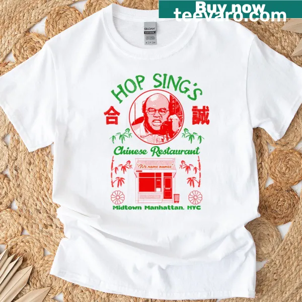 T-shirt with a playful illustration of Hop Sings Chinese Restaurant