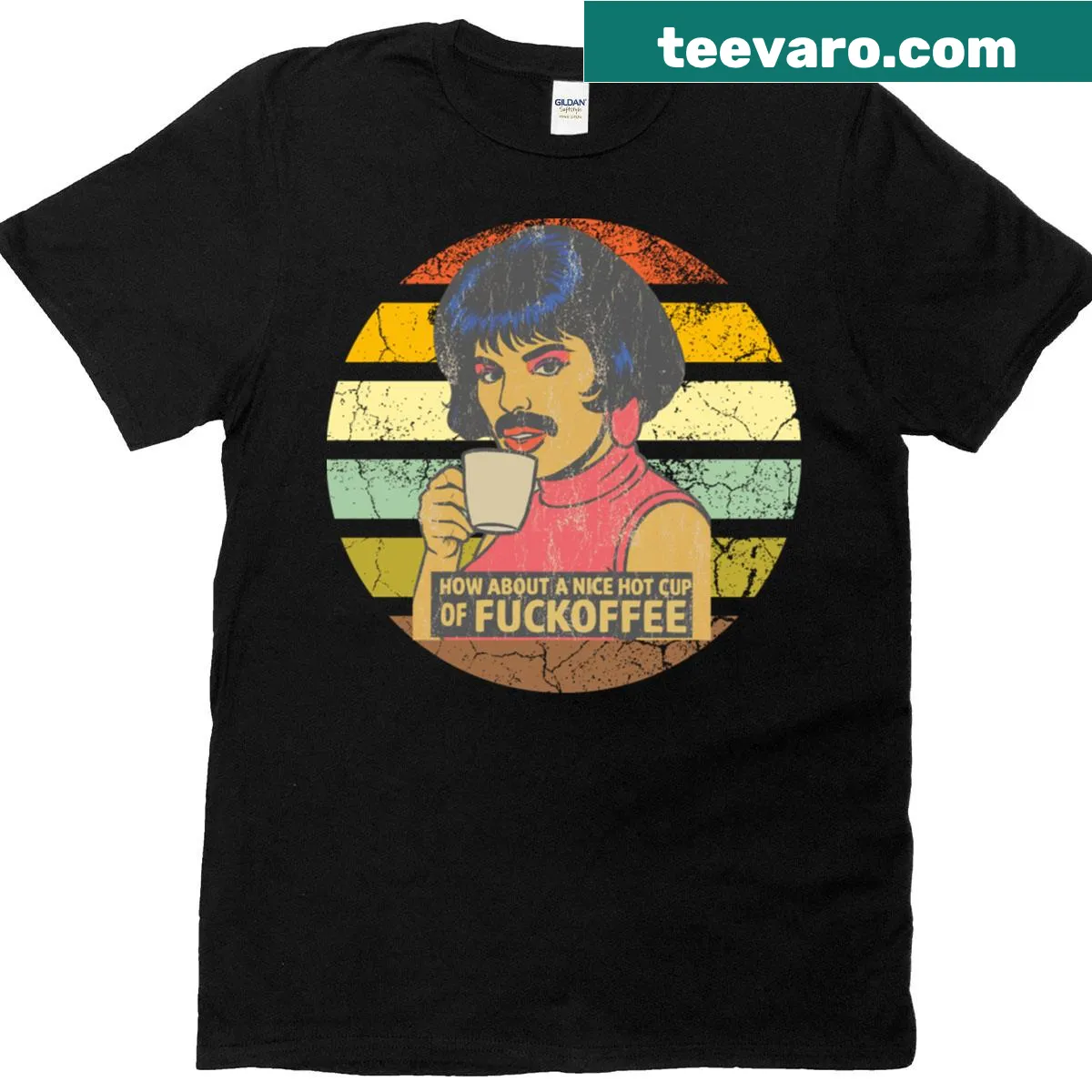 Edgy T-shirt with the phrase 'How About A Nice Hot Cup Of Fuckoffe'. — on a men's t-shirt