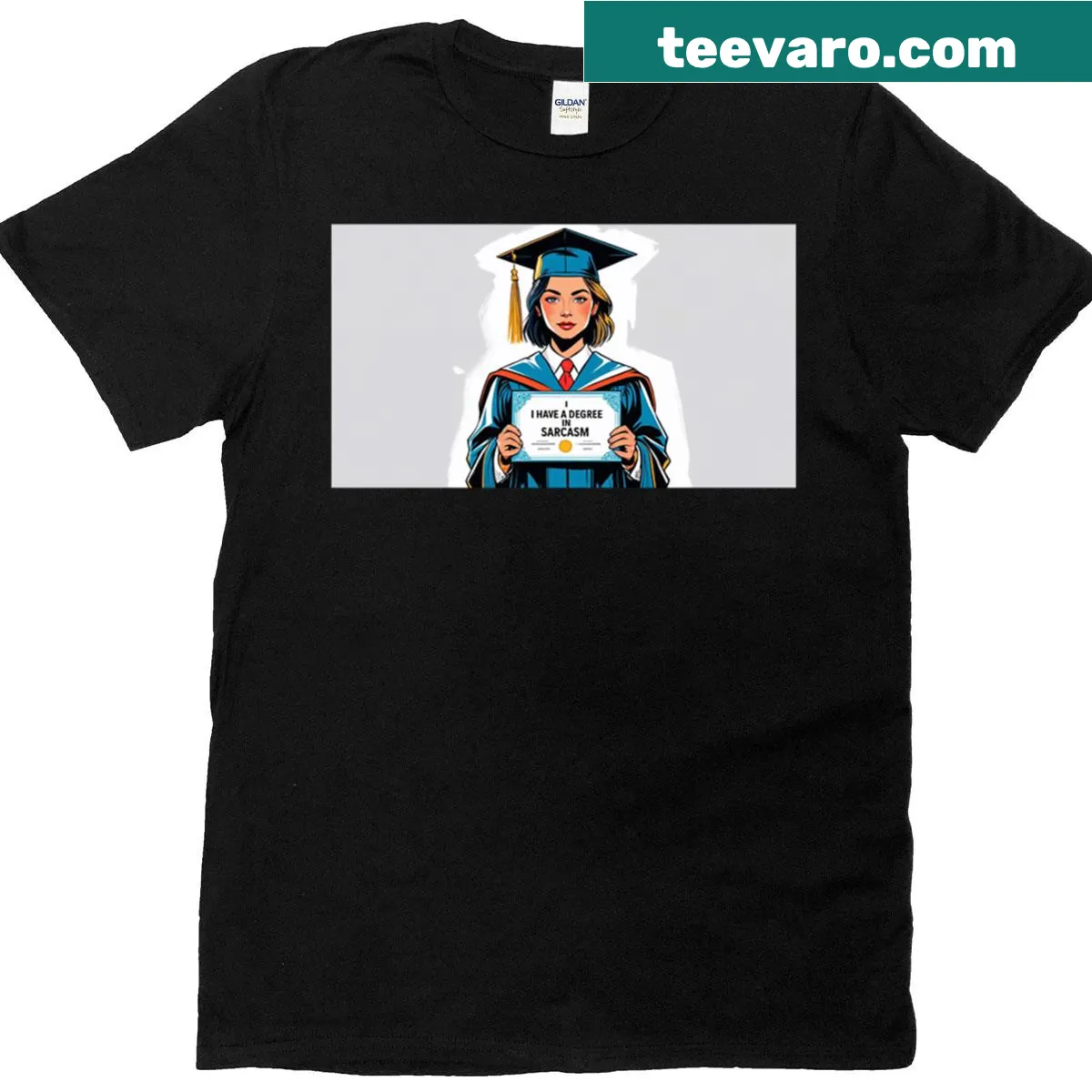 T-shirt featuring the phrase 'I Have A Degree In Sarcasm' — on a men's t-shirt