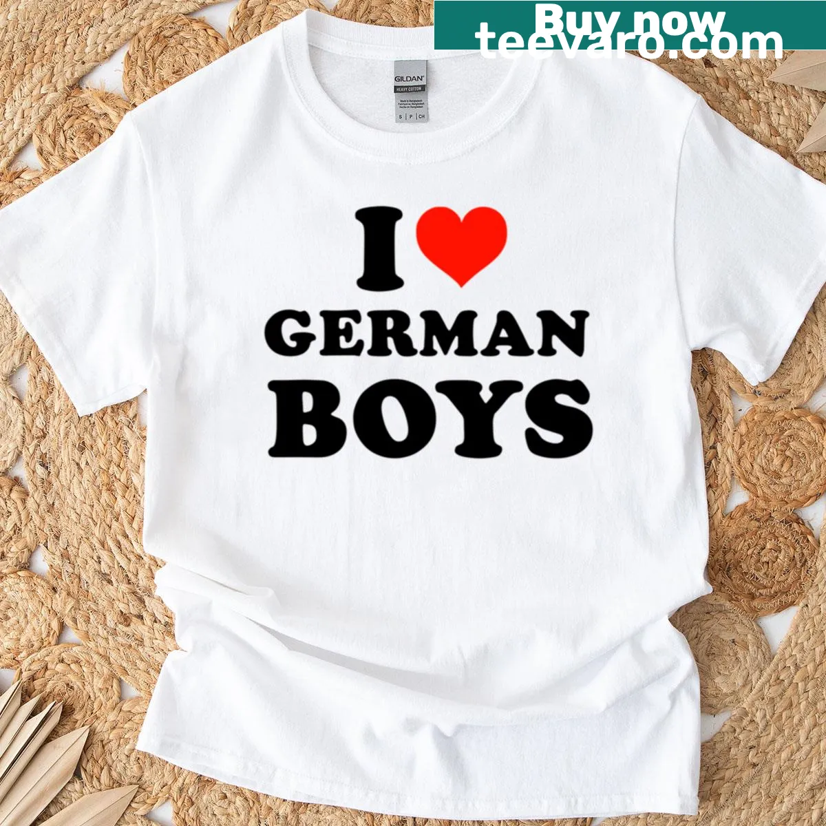 Graphic t-shirt featuring the phrase 'I Love German Boys' in playful typography — on a men's t-shirt