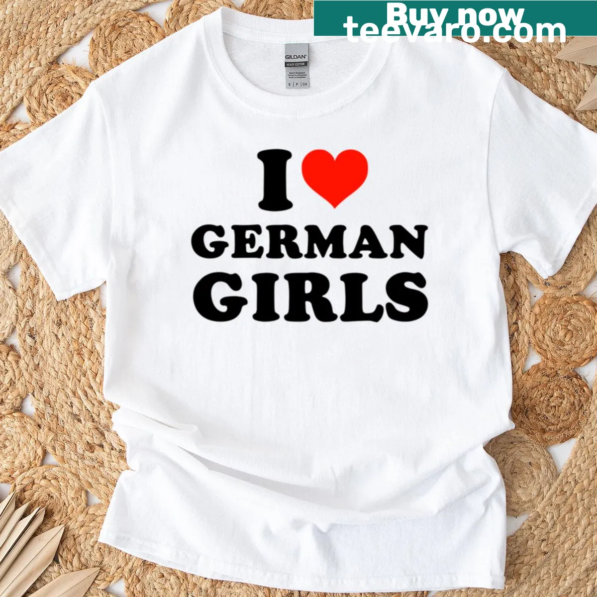 Boxy t-shirt displaying the phrase 'I Love German Girls' in playful typography — on a men's t-shirt