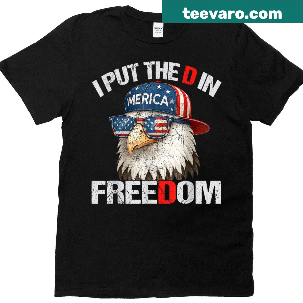 Humorous Fourth of July t-shirt featuring patriotic text. — on a men's t-shirt