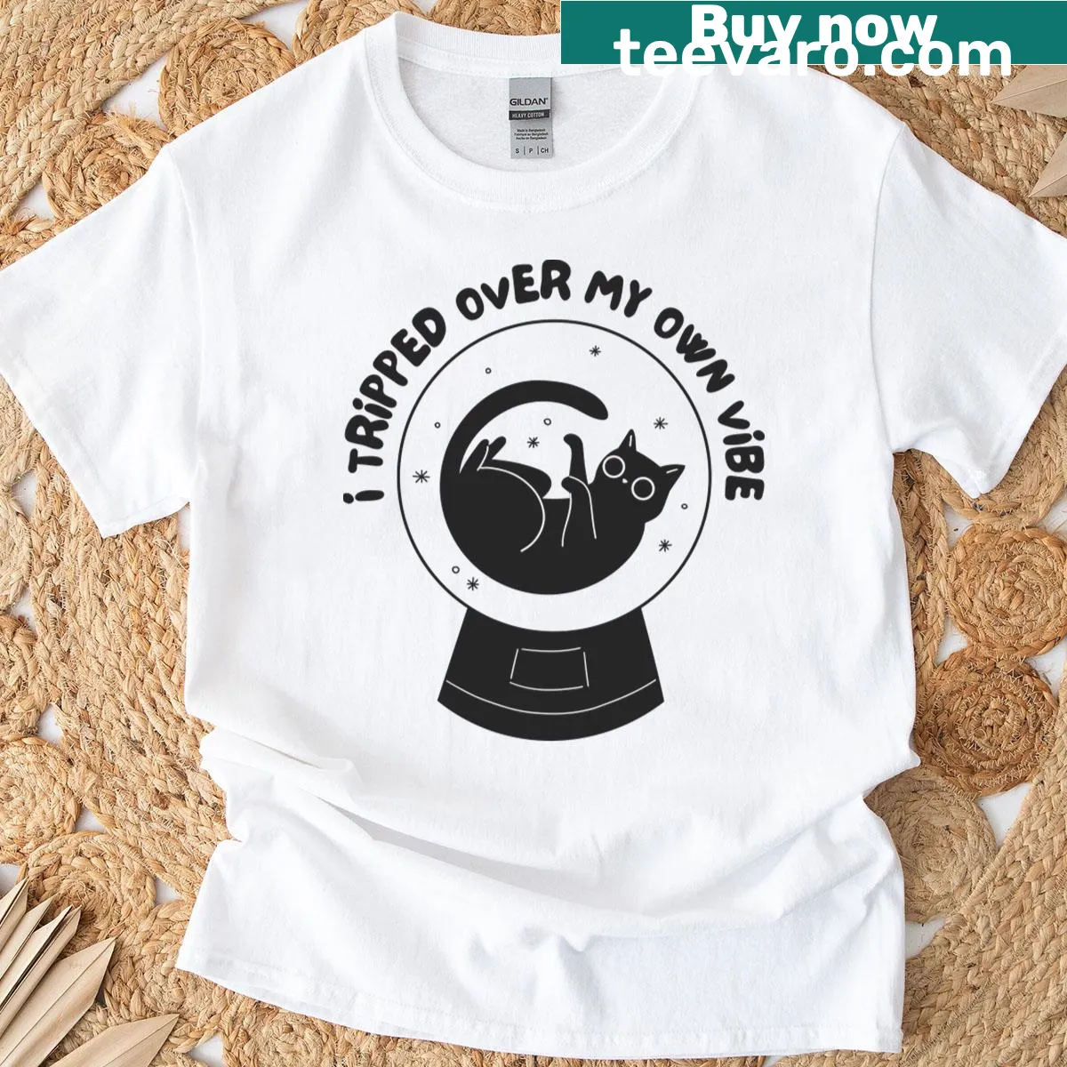 Playful 'I Tripped Over My Own Vibe' graphic t-shirt — on a men's t-shirt