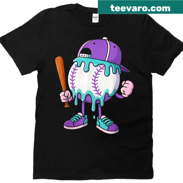 T-shirt with ice cream drips and baseball theme for kids