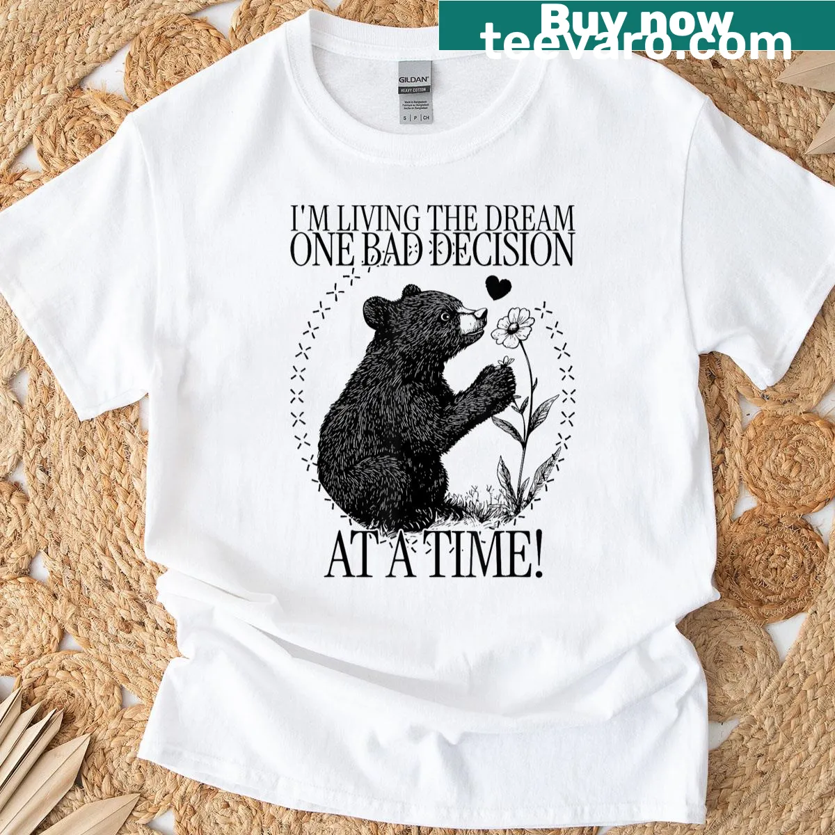 Playful 'Living The Dream' graphic t-shirt — on a men's t-shirt