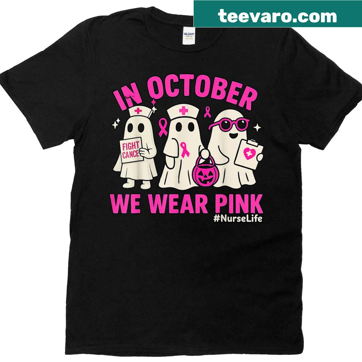 T-shirt with the phrase 'In October We Wear Pinks' for awareness — on a men's t-shirt