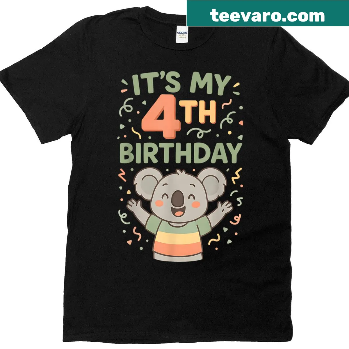 Kids t-shirt featuring a cute koala design for a 4th birthday celebration. — on a men's t-shirt