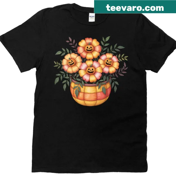 Oversized T-shirt with a jack-o-lantern and flower design