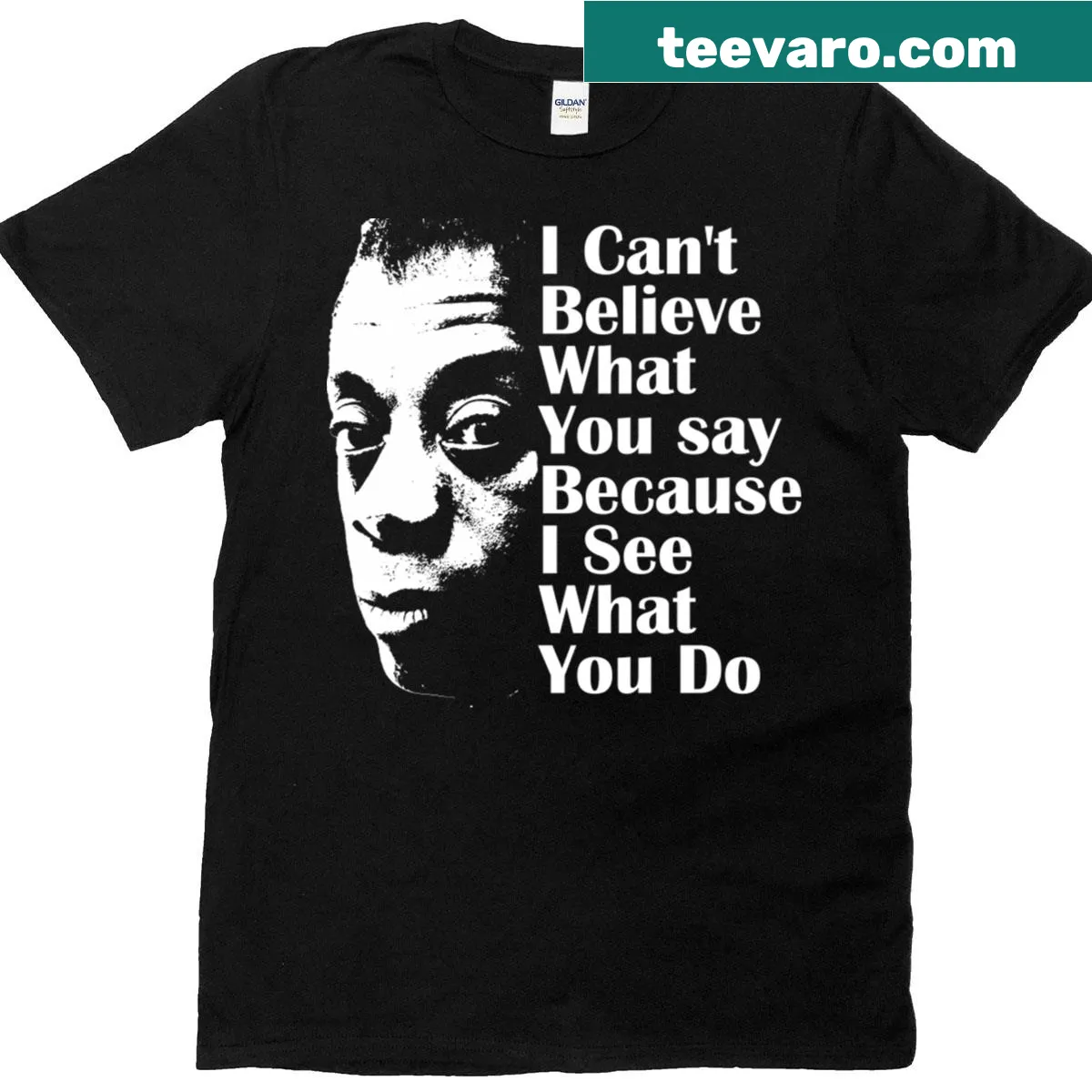 Vintage-style T-shirt featuring a quote from James Baldwin — on a men's t-shirt