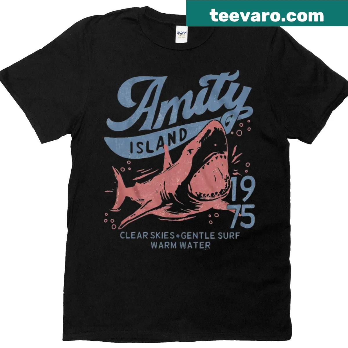 Illustrated T-shirt celebrating 50 years of Jaws movie — on a men's t-shirt