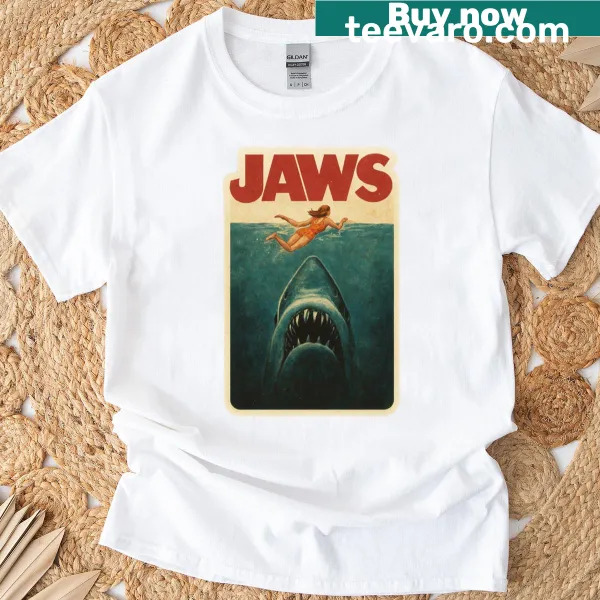Graphic inspired by the Jaws movie poster on T-shirt
