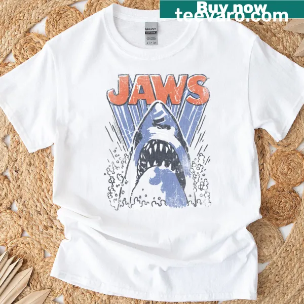 Retro replica Jaws t-shirt featuring classic film graphics