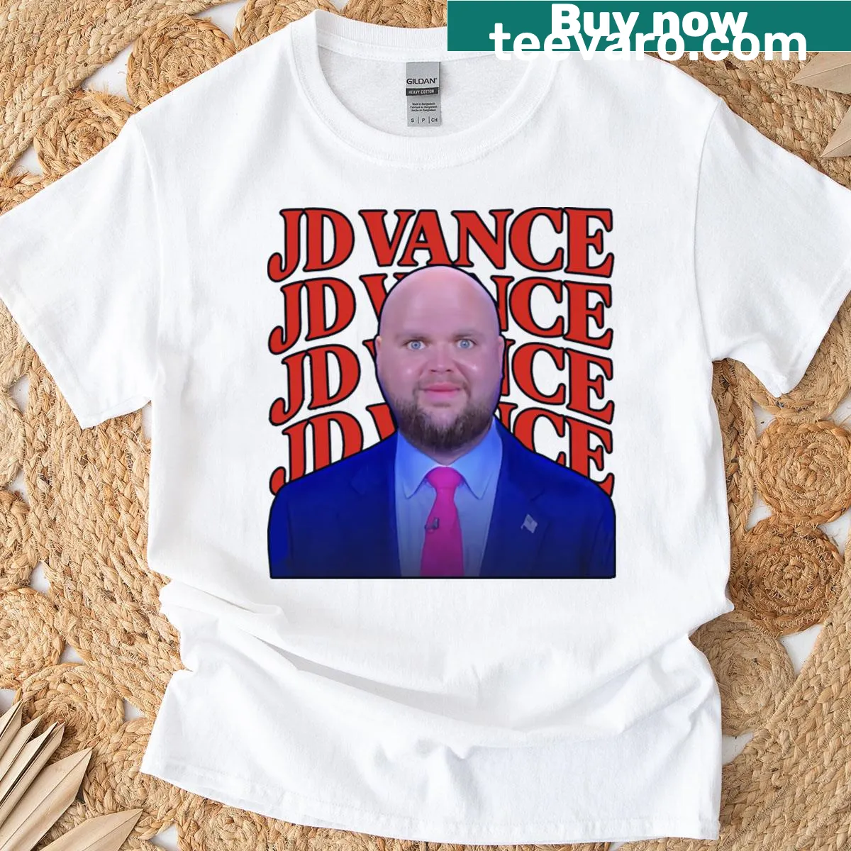 Meme-inspired t-shirt featuring Jd Vance's face — on a men's t-shirt