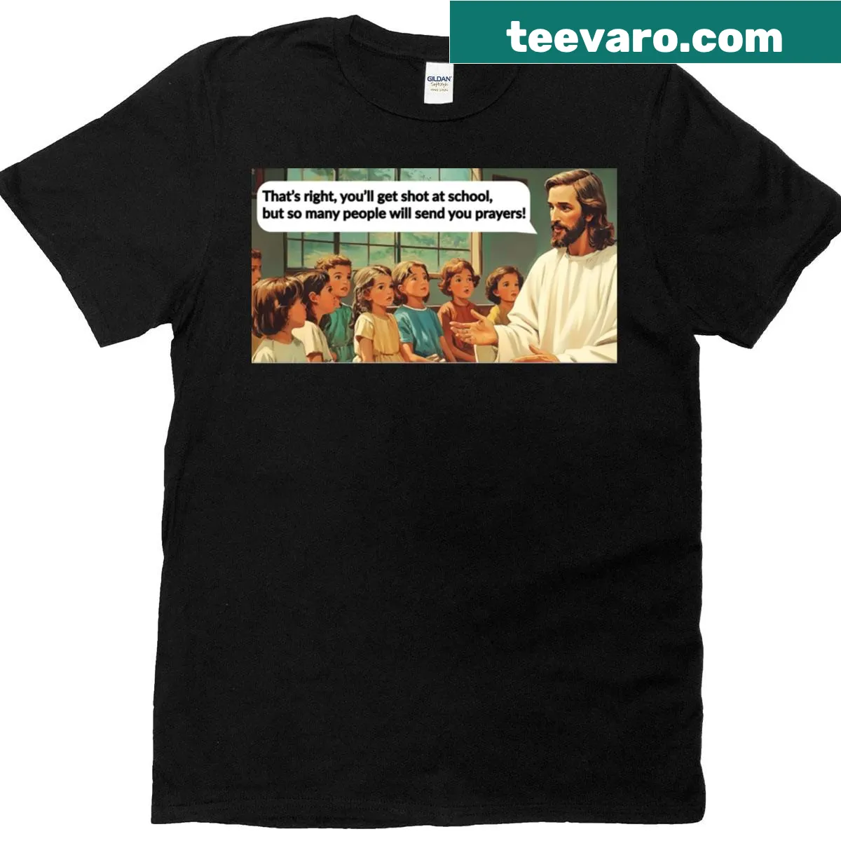 Wholesome shirt with the phrase 'Jesus Speaks To Children' for kids — on a men's t-shirt