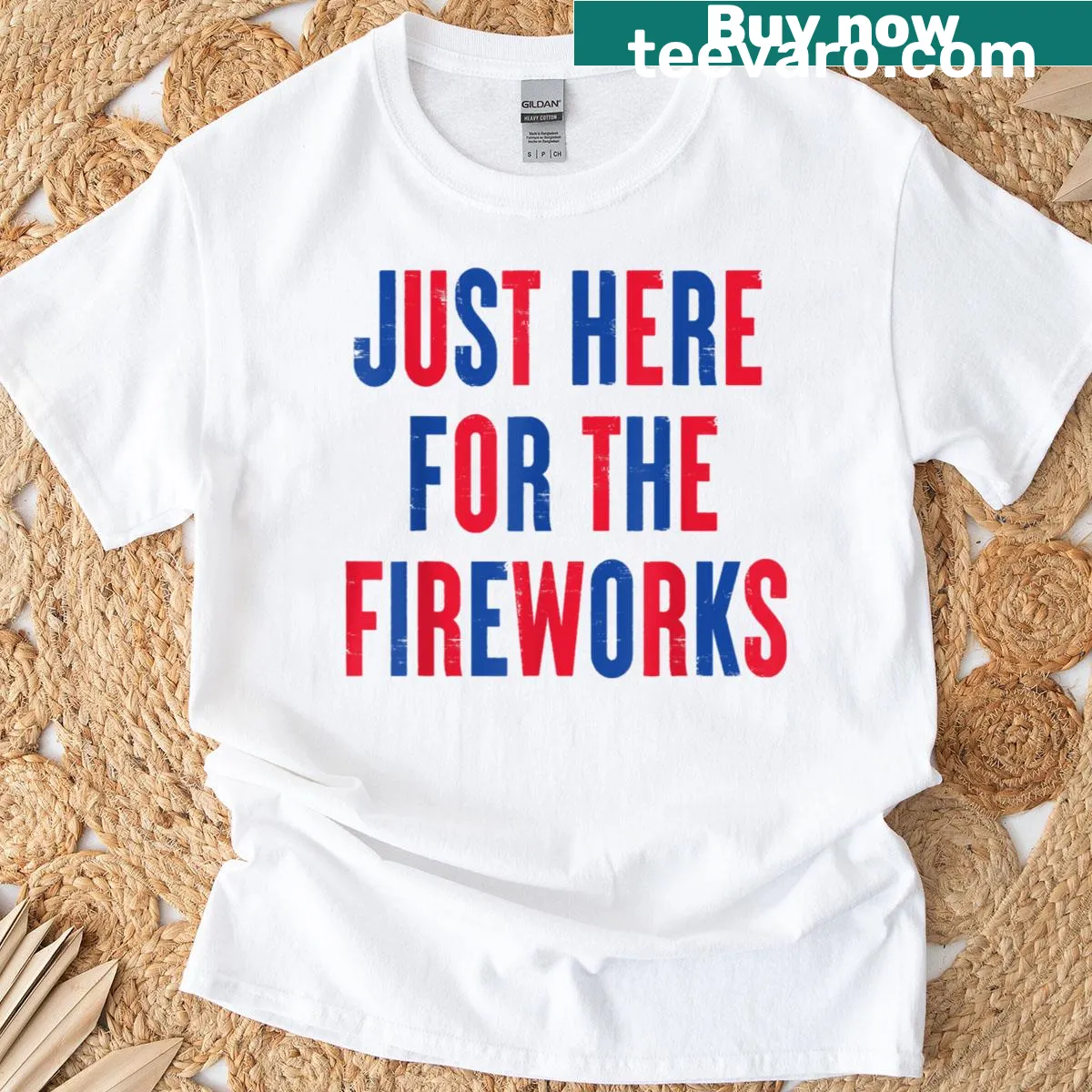 Funny July 4th T-shirt for couples with fireworks message — on a men's t-shirt