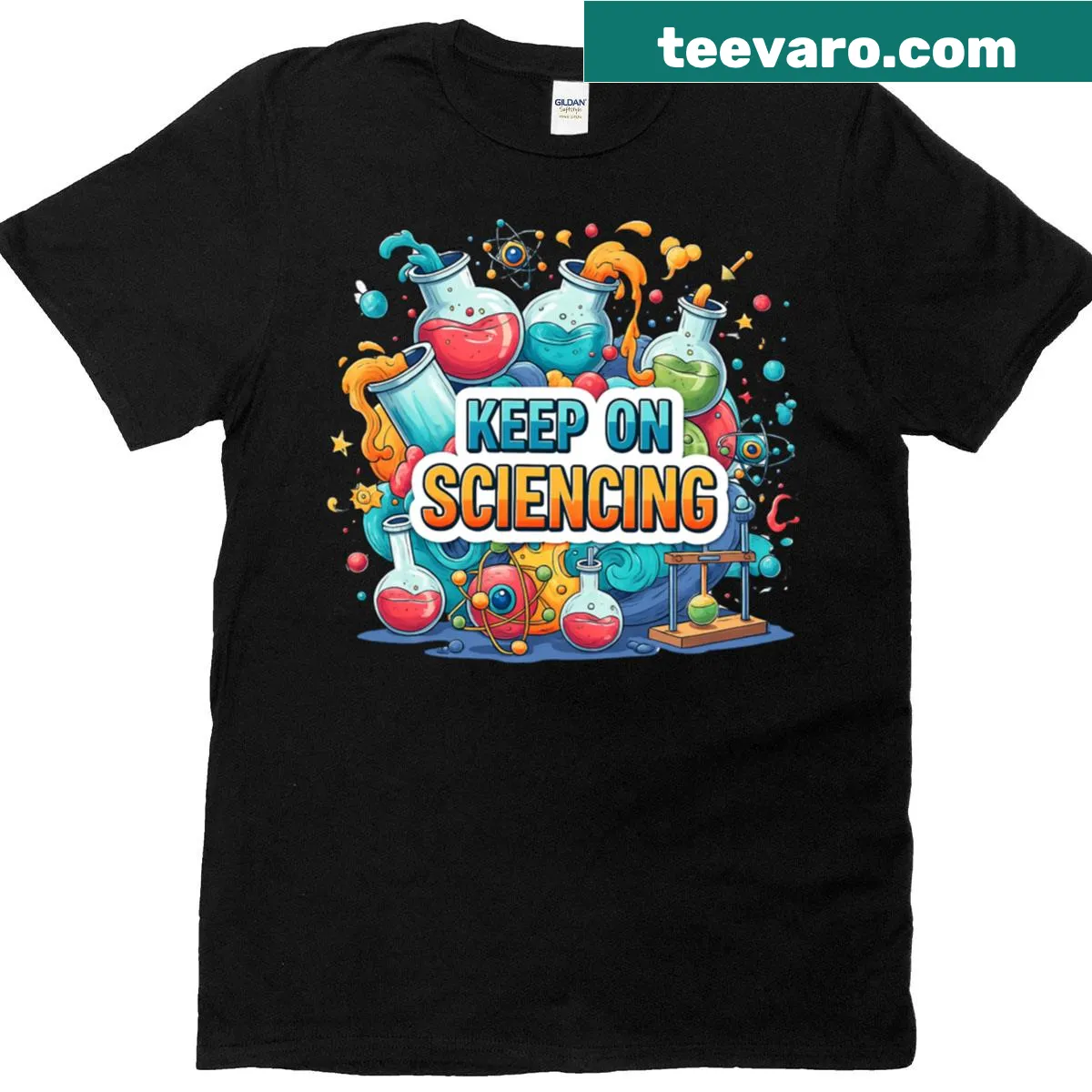 Inspirational 'Keep On Sciencing' graphic on a T-shirt — on a men's t-shirt