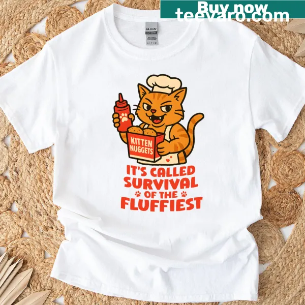 Cartoon cat chef preparing kitten nuggets graphic