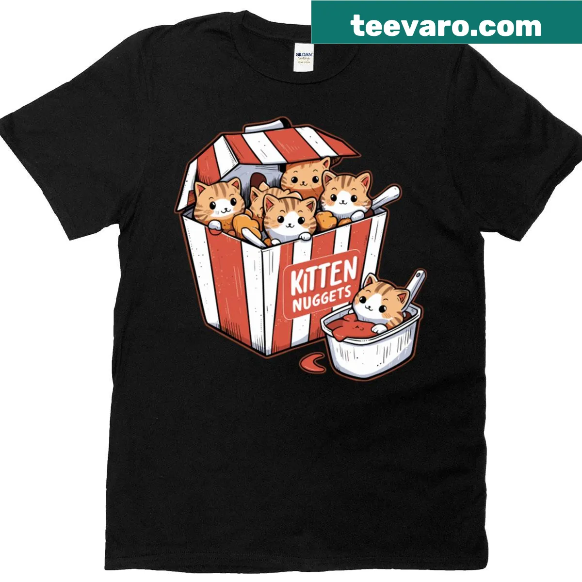 Funny food pun featuring kittens and chicken nuggets — on a men's t-shirt