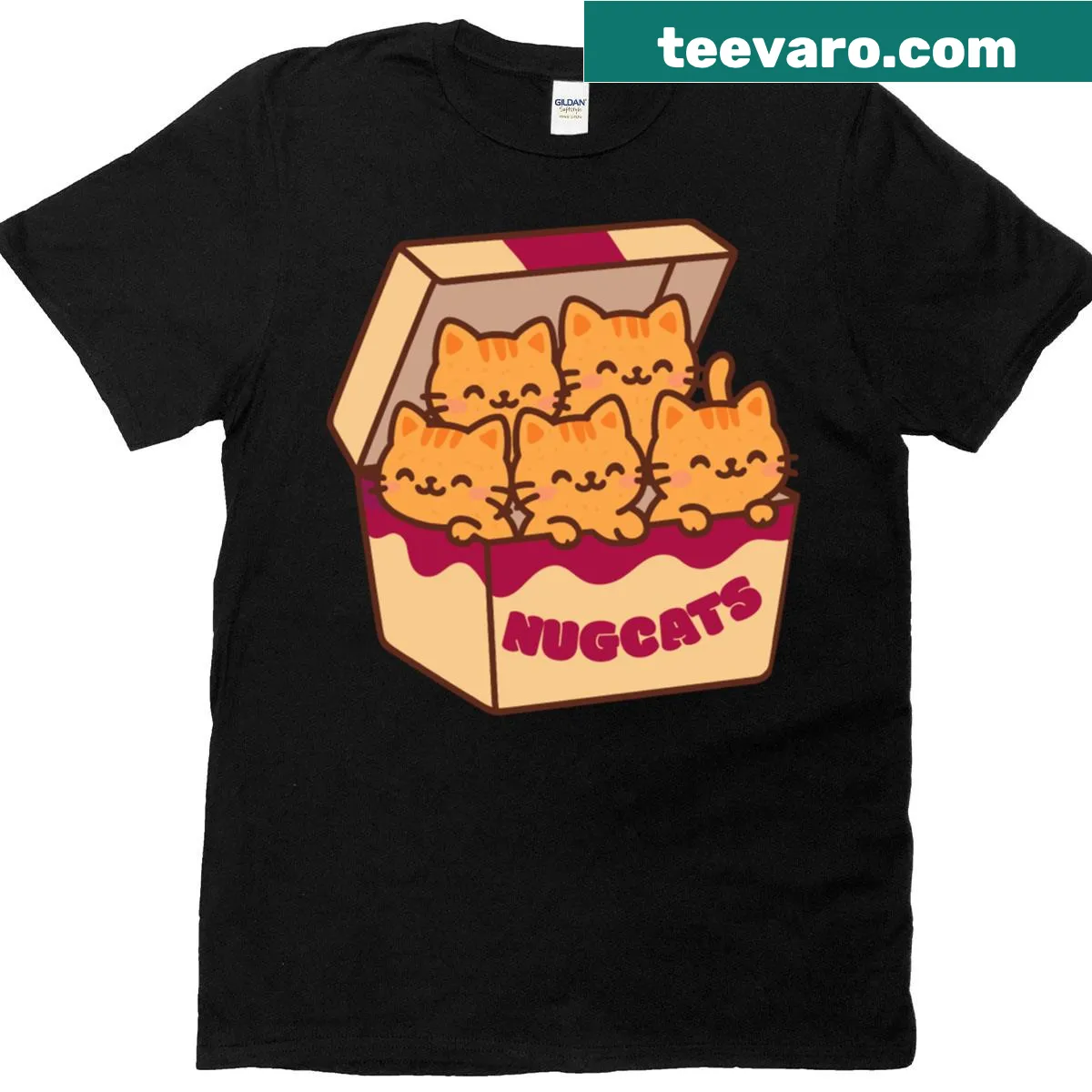 Whimsical kitten and nugget-themed design — on a men's t-shirt