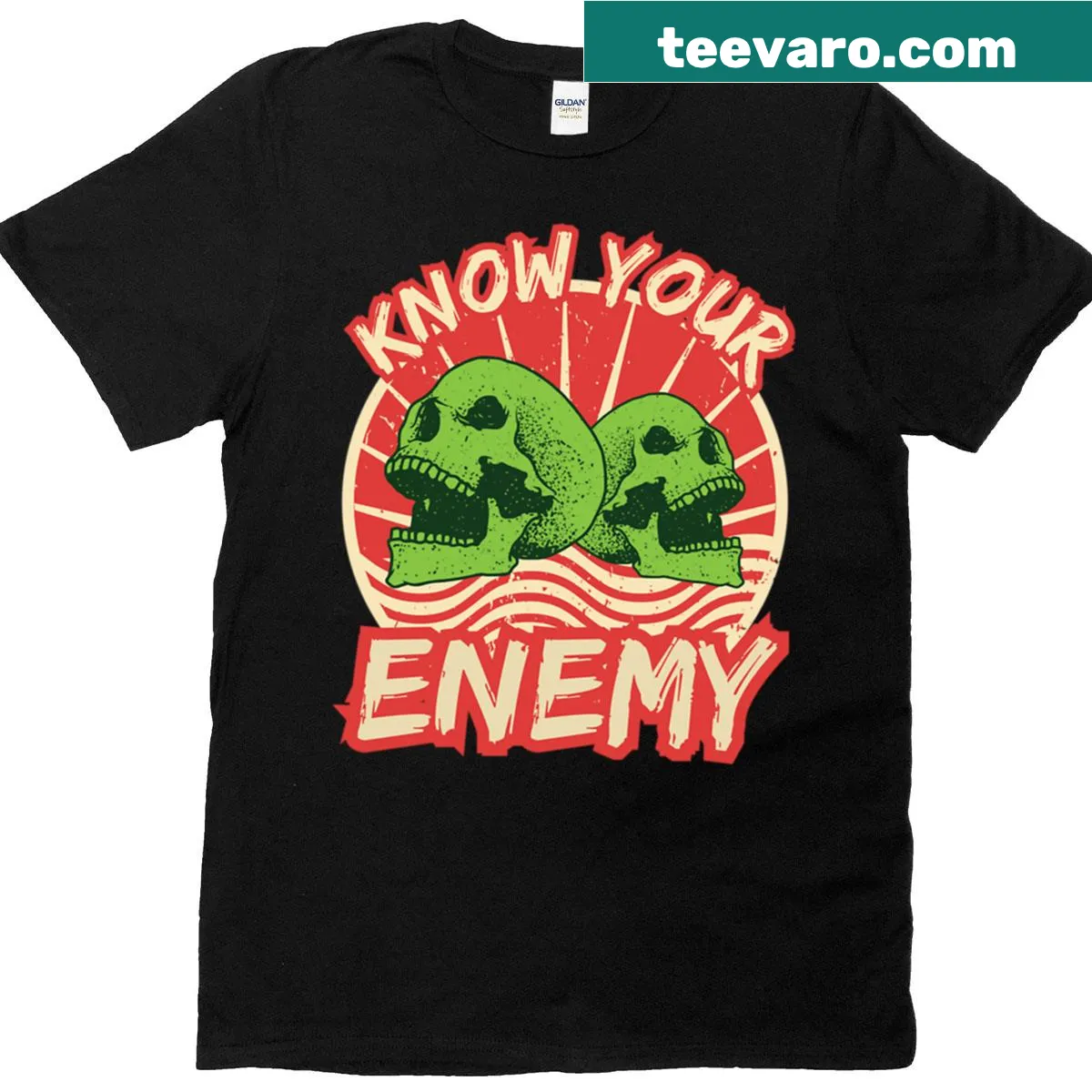 Oversized t-shirt with the phrase 'Know Your Enemy' in bold typography. — on a men's t-shirt