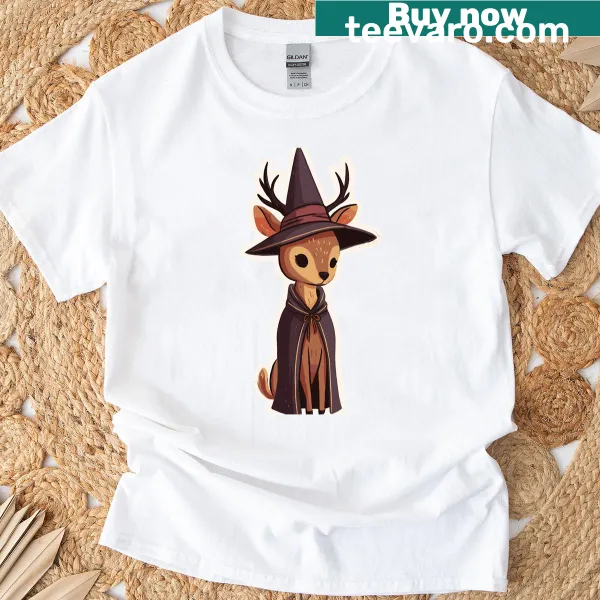 Whimsical deer design with magical elements on t-shirt