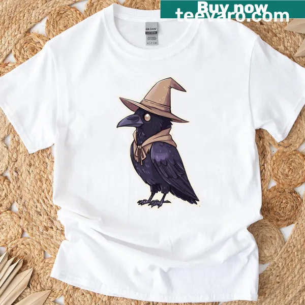 Illustration of a raven with witchy elements and motifs
