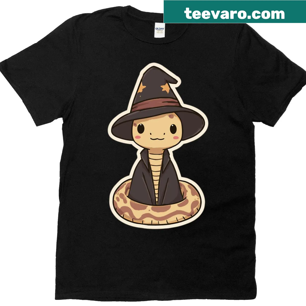 Enchanting T-shirt with a magical snake design and witchy elements. — on a men's t-shirt