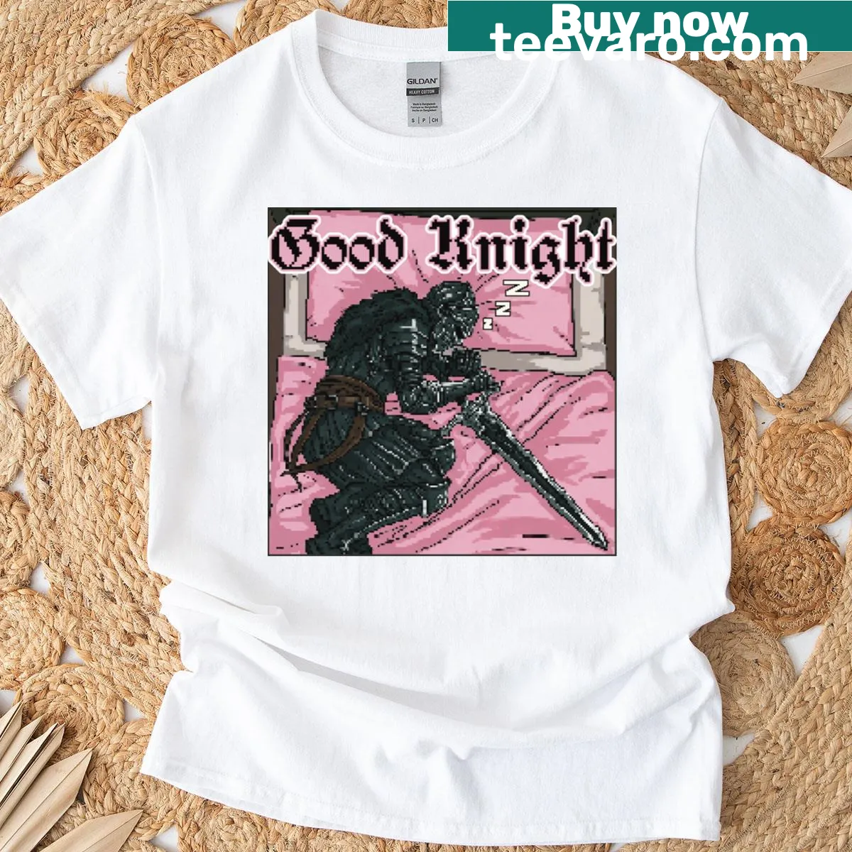Medieval knight graphic on t-shirt with humorous sleep theme — on a men's t-shirt