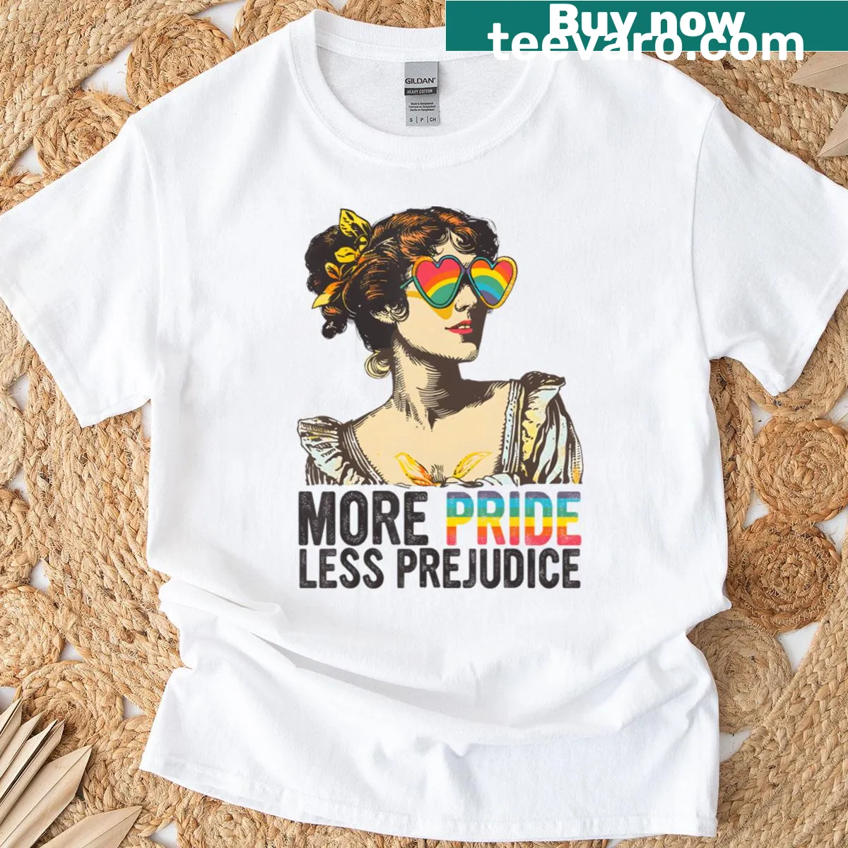 LGBT Pride t-shirt with 'More Pride Less Prejudice' slogan — on a men's t-shirt