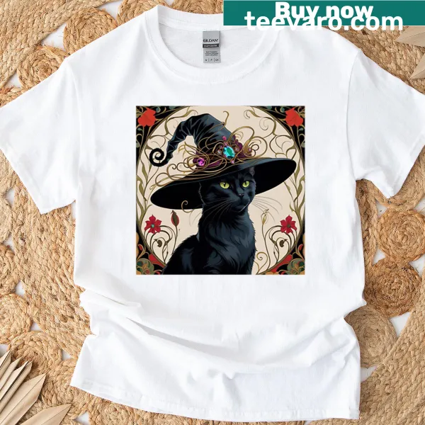 Whimsical oversized T-shirt featuring a magical cat in a hat