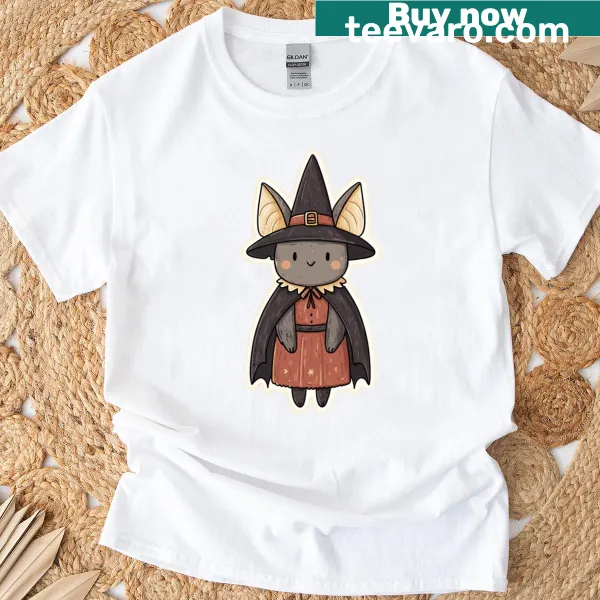 T-shirt with a whimsical illustration of a mystical bat