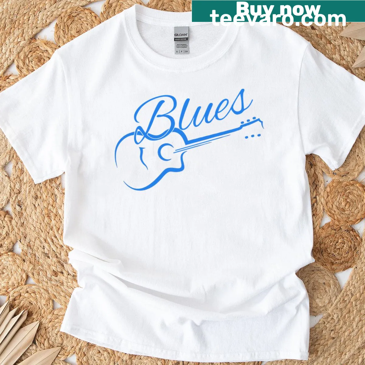 Typography design celebrating blues music on a T-shirt — on a men's t-shirt
