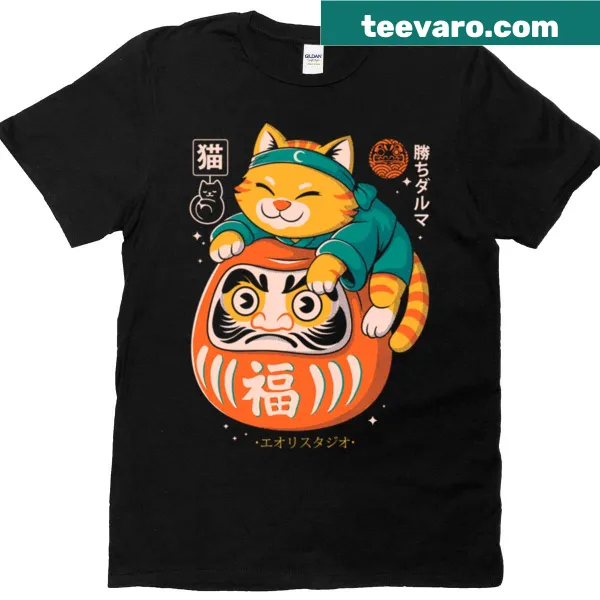 Cute Neko Daruma cat design on a t-shirt