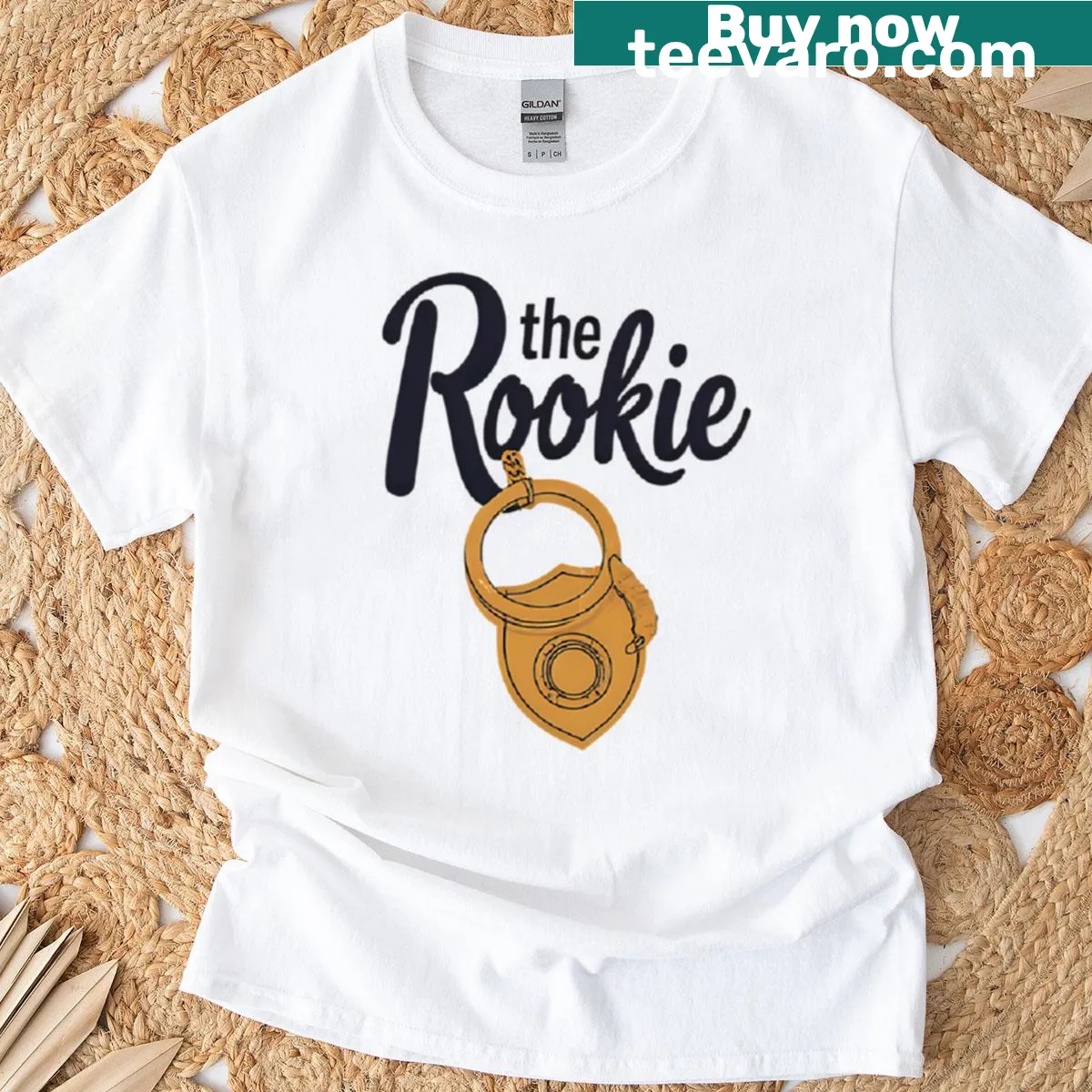 Police badge and handcuffs graphic design t-shirt for recruits — on a men's t-shirt