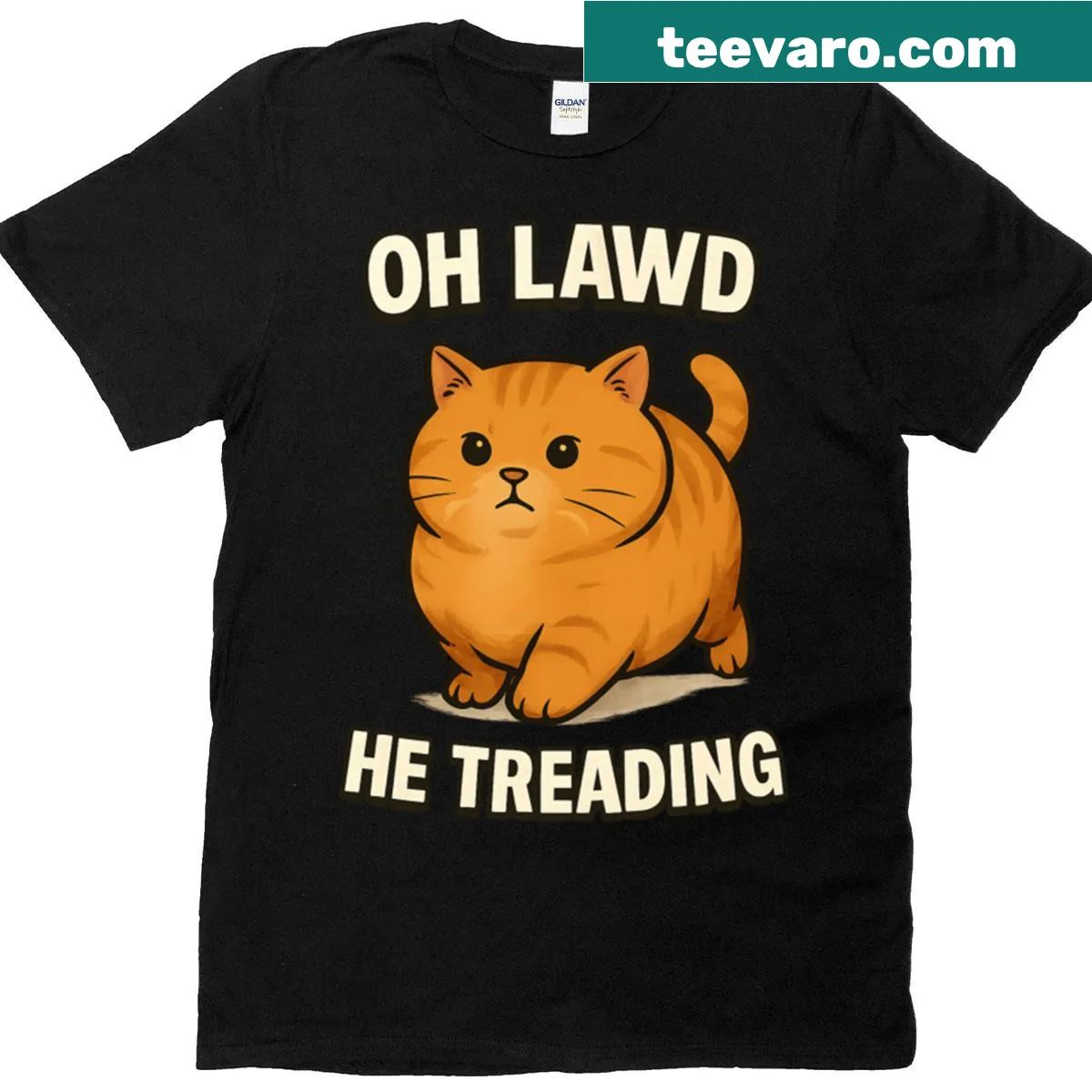 Funny cat-themed t-shirt featuring a chonky cat meme — on a men's t-shirt