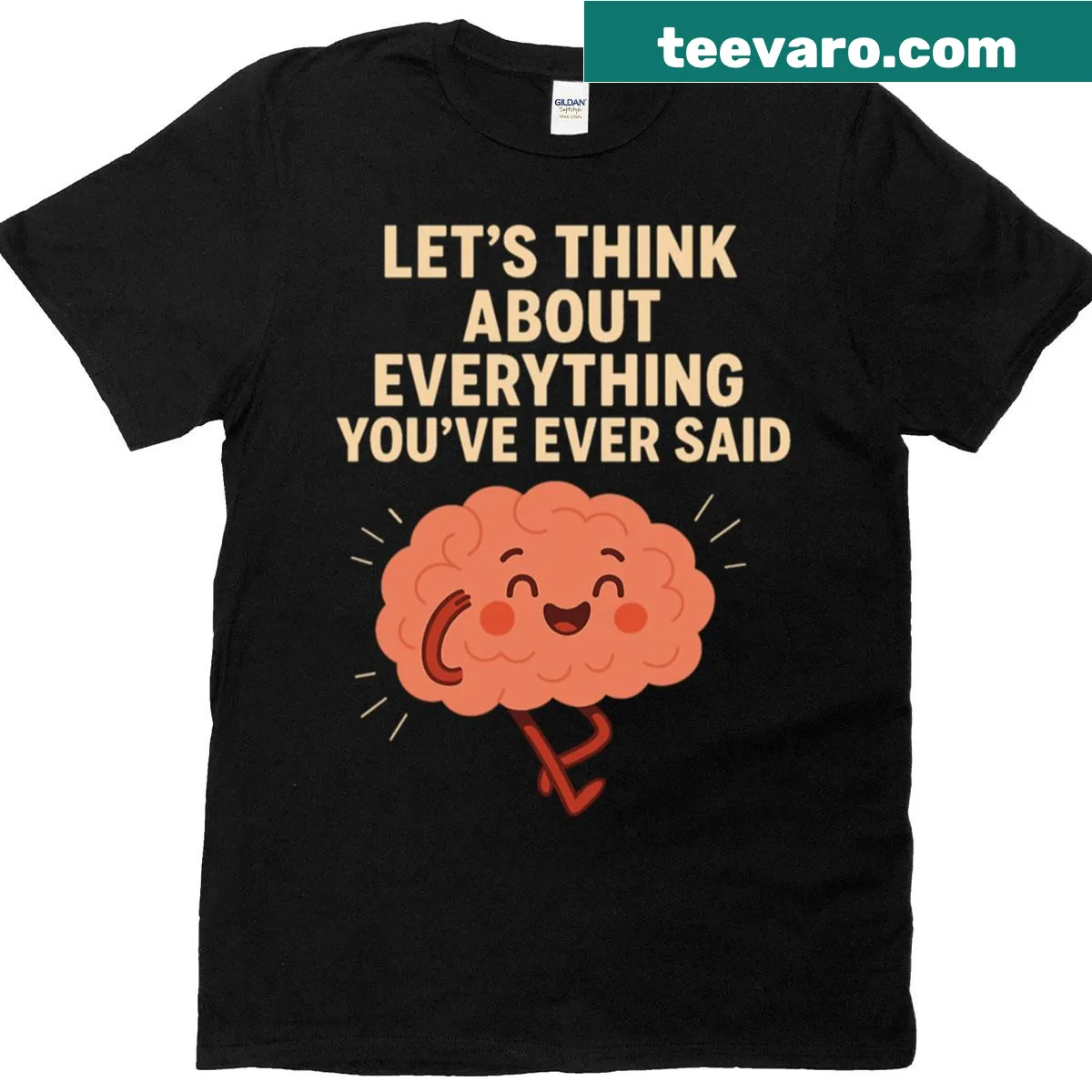 Illustrated brain design with humorous anxiety theme on T-shirt — on a men's t-shirt