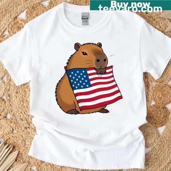 Oversized T-shirt featuring a capybara with an American flag