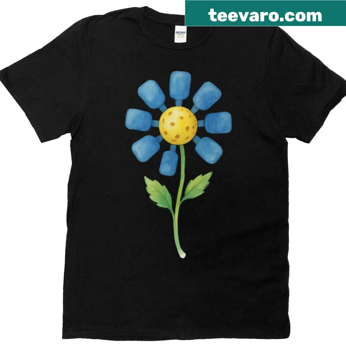 Feminine pickleball-themed t-shirt with floral paddle design — on a men's t-shirt